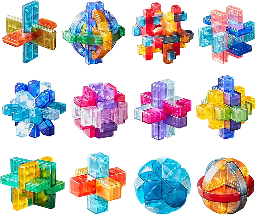 Holzsammlung 12 Piezas Rompecabezas de Madera, 3D IQ Juegos de Ingenio, Rompecabezas Madera Puzzle Bloqueo Juguetes Educativos Regalo para Niños Adultos Adolescentes, 7cm