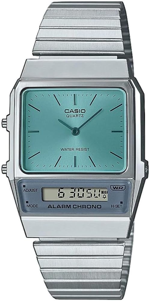 Casio Reloj Cuarzo Mujer 32.00mm con dial Análogico-Digital Azul y Correa de Pulsera de Metal Plata AQ-800EC-2AEF