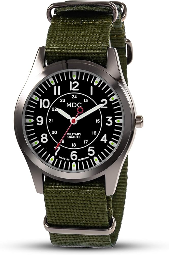 Infantry MDC Reloj de pulsera para hombre, reloj militar de 12/24 horas, reloj táctico de campo al aire libre, reloj de trabajo con correa de nailon OTAN