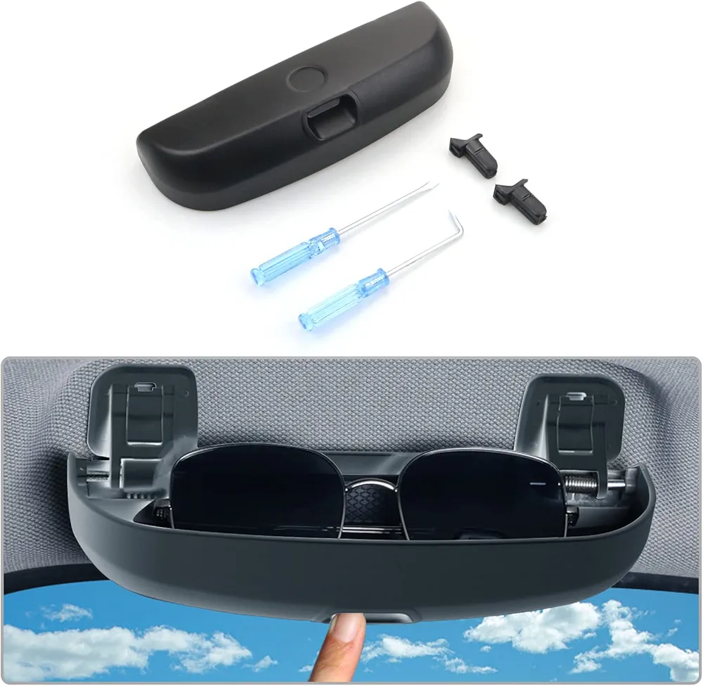 CDEFG Coche Gafas Caja Organizador Compatible con BMW X1 X2 X3 X5 Serie 1 3 5 7 Gafas de Sol Soporte Almacenamiento Bolsillos Interior Accesorios (Negro)
