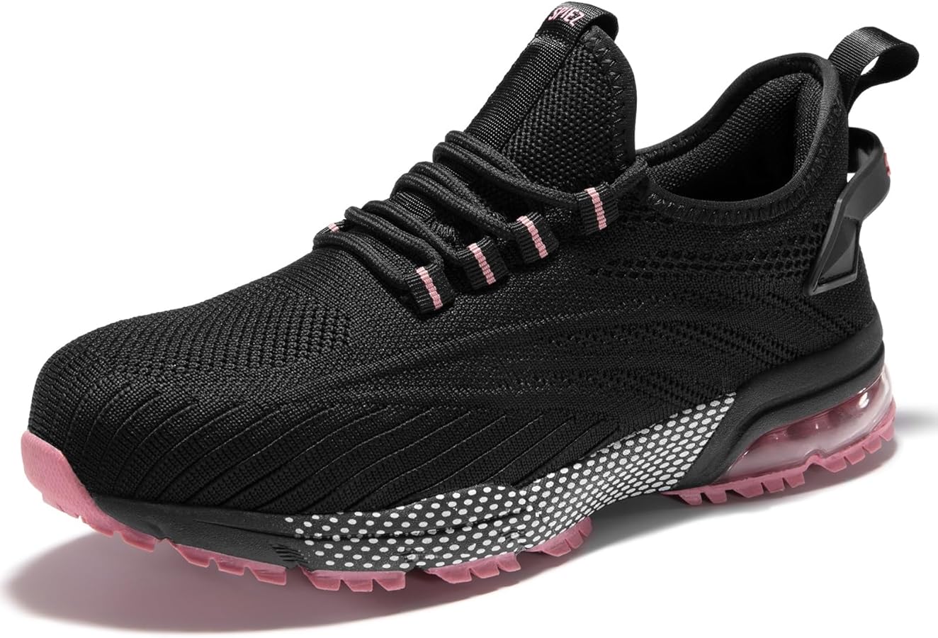 SPIEZ Zapatos de Seguridad Mujer Air Cushion Zapatos de Segurida Comodo Transpirables Zapatillas Trabajo Mujer Ligero Negro Rosa EU 35-41