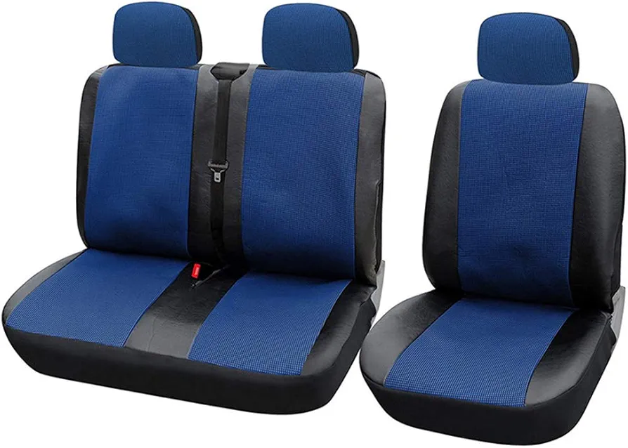 TOYOUN Juego de Fundas de Asientos para Furgonetas y Camiones de 2 + 1 plazas, Fundas Asientos Coche Universales Set,Protector Cubre Asiento Coche Accesorios de Automóvil Cuero sintético,Negro y Azul