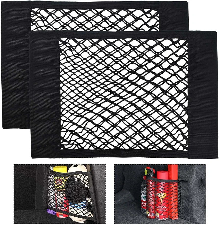 2 Piezas Red Maletero de Coche, Organizador Maletero de Coche, Red de Almacenamiento para Maletero de Coche, Organizer Net de Vehículo con Mágicas Pegatinas, Bolsa de Red para Maletero, 40 x 25cm