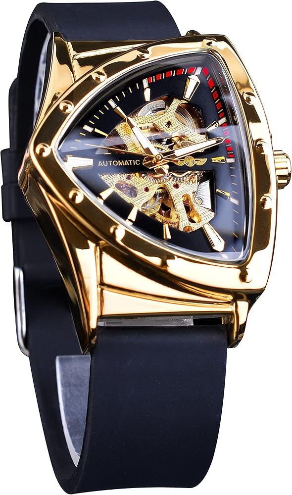 FORSINING Relojes de Esqueleto para Hombre, Reloj mecánico automático con Esfera Triangular, Relojes Luminosos de Cuerda automática, Pulsera de Acero Inoxidable o Correa de Silicona Suave