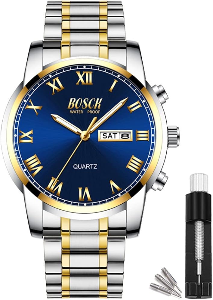 BOSCK Reloj analógico para hombre (sin cronógrafo), 40 mm, fácil lectura, fecha y día, reloj de negocios de acero inoxidable para hombre, resistente al agua hasta 30 m