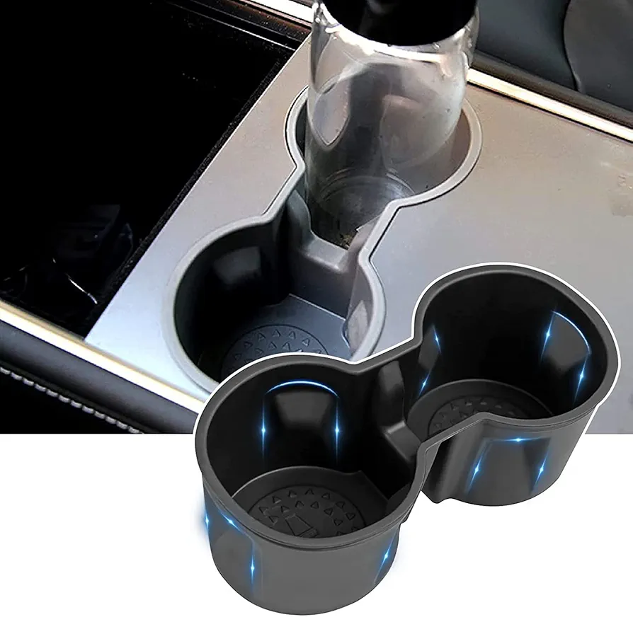 Bocguy Soporte para Vasos de Coche para 2021-2022 Tesla Model 3 & Model Y, TPE Diseño de Ranura Estable, Tesal Accesorios para Consola Central Posavasos para Coche para Taza, Bebidas, Basura