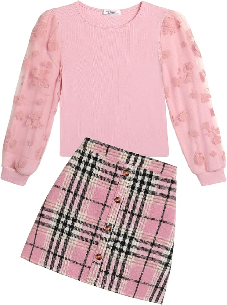 Arshiner Niñas Ropa Conjuntos Elegante Suéter con Falda Conjunto Niños Otoño Invierno A cuadros Ocio Moda Dos Piezas Ropa Conjuntos para Niñas 5-13 Años