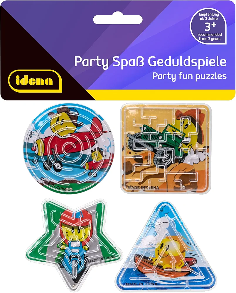 Idena Juego de 4 pequeños laberintos de Diferentes Formas y Colores, con Divertidos Motivos de Emoji de Fondo, tamaño Medio Aprox. 6 cm, ca Berlin 40430