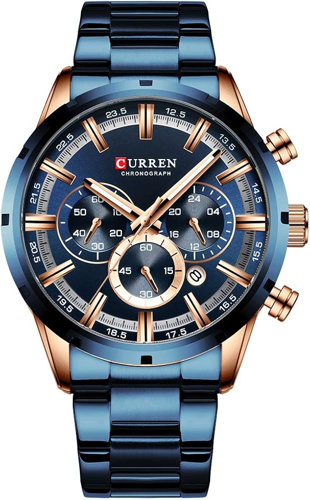CURREN Reloj deportivo de cuarzo para hombre, cronógrafo, manecillas luminosas, reloj de acero inoxidable con fecha