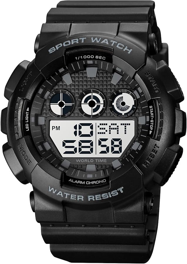 Tevimpeya Reloj digital para hombre, reloj de pulsera deportivo con cronómetro, cuenta regresiva y 4 alarmas para deportes casuales, color rojo