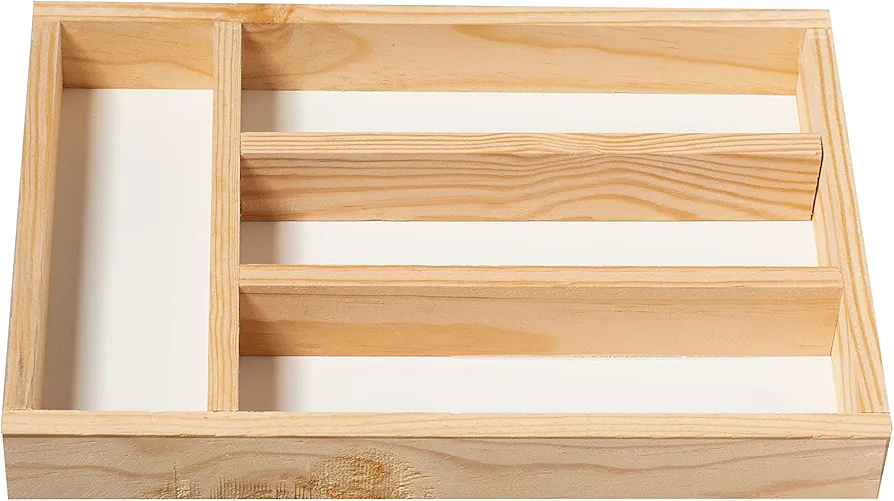 BRICOMIRAS - Organizador de Cubiertos de Madera para Cajón | Bandeja Elegante y Resistente | Espacio para Utensilios de Cocina | Base Antideslizante, 32cm x 22cm, Madera