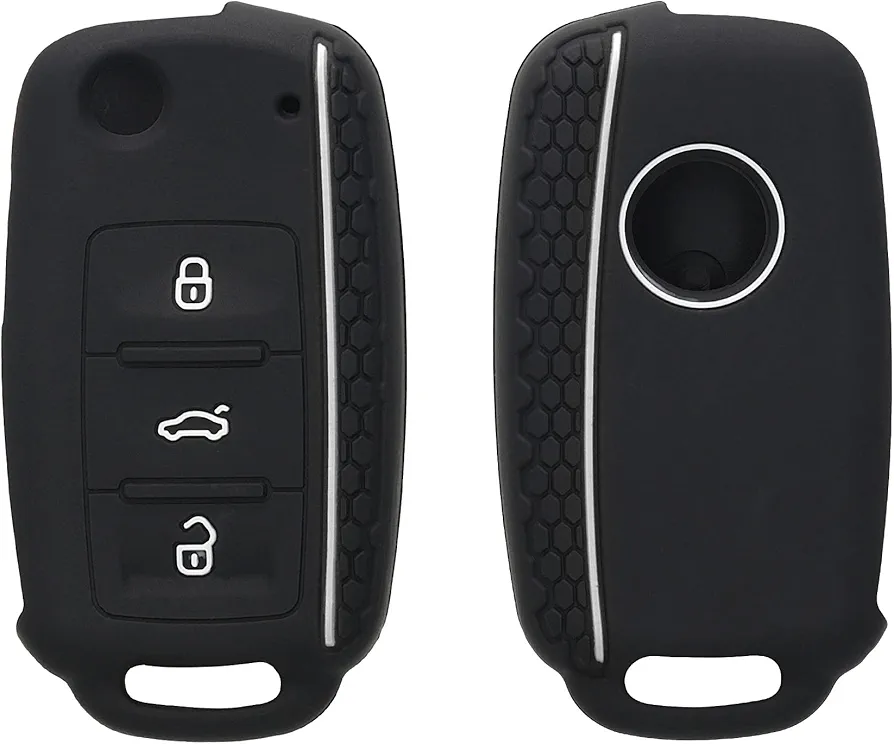 kwmobile Carcasa Compatible con Llavero de VW Skoda Seat Llave de Coche de 3 Botones Funda - Funda para Mando de Coche de Silicona - Blanco/Negro
