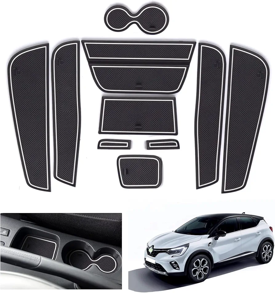 GAFAT Renaul-t Captur 1 2013-2018(Automática) Alfombrillas Antideslizantes, Captur 1 Alfombrillas de Goma, Consola Central, Soporte para Bebidas, Compatibles con Renault Captur 1 (Blanco)