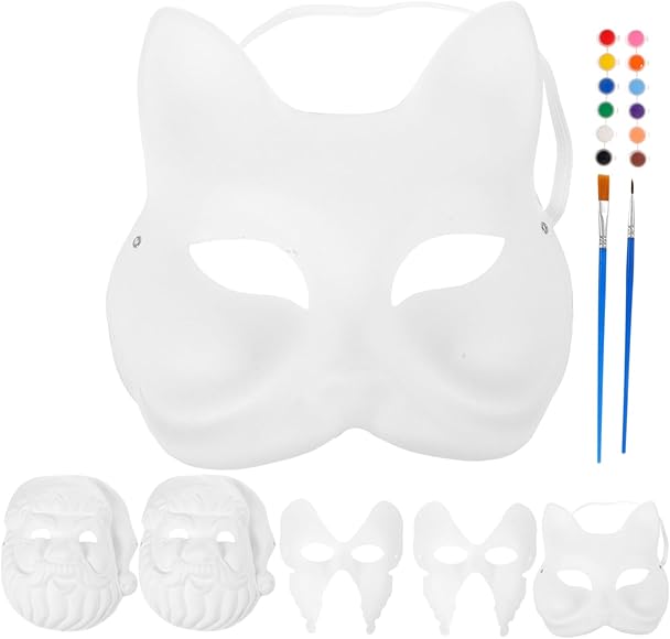 ibasenice 1 Juego De Ocio Aire Libre Graffiti Para Niños Maquillaje Facial DIY Máscara De Papel Maché De Embrión Máscaras De Halloween Máscara De Fiesta De Papel DIY Mascarada De