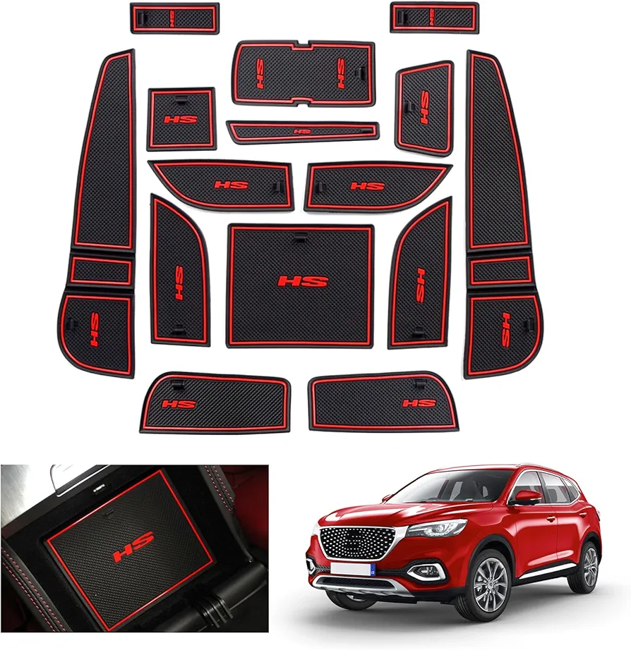 GAFAT MG HS/EHS EV/HS Plug-in Hybrid 2018-2023 2024 Alfombrillas Antideslizantes, MG HS 2022 Alfombrillas de Goma para Consola Central, Esteras de Almacenamiento, Costura de Puerta (Rojo)