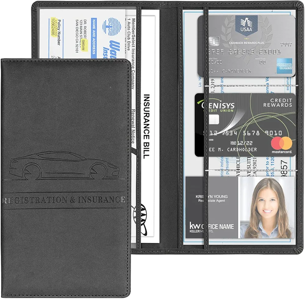 JNNJ Cartera Para Documentos Coche, Cartera Organizadora De Guantera De Cuero De PU, Cartera Para Documentos Matriculación Y Seguro Coche, Organizador Documentos Coche Hombres Mujeres(Negro)