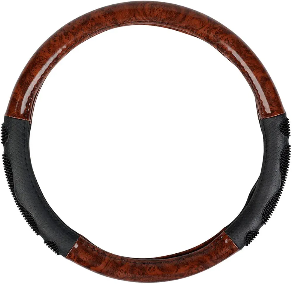 TURBOCAR - Cubre Volante de Coche – Masaje – Acabado Madera – con Yugo de PVC Efecto masajeador – para Volante de 37 a 39 cm de diámetro – Material: PVC – Fácil de Poner – Protege tu Volante