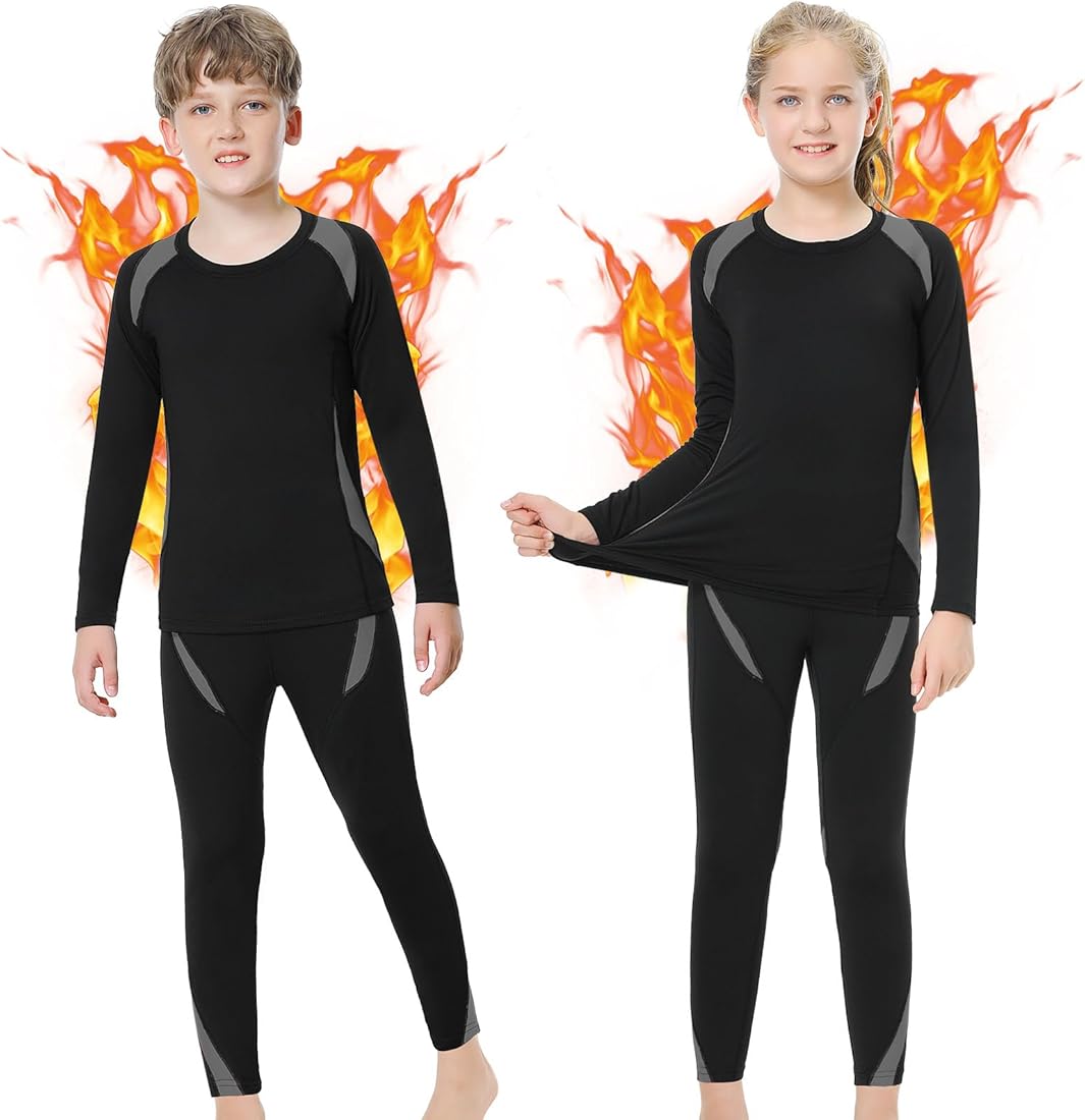 heekpek Ropa Interior Térmica para Niños Niña Set Ropa Termica para Invierno Unisexo Elástica Conjunto Térmico Niño para Esquí Futbol