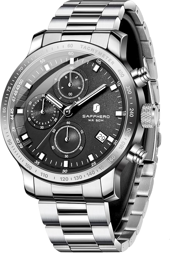 SAPPHERO Relojes Hombre Cronógrafo Relojes Analógicos de Cuarzo, Resistente al Agua 50M, Manecillas Luminosas, Fecha, Reloj Casual de Negocios, Diseño Clásico, Regalo Elegante