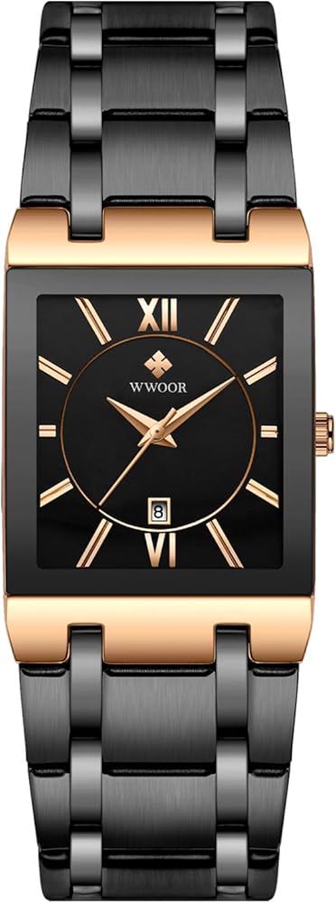 RORIOS Moda Hombre Relojes Analógico Cuarzo Reloj Cuadrado Dial Reloj Acero Inoxidable Band Calendario Multifunción Relojes