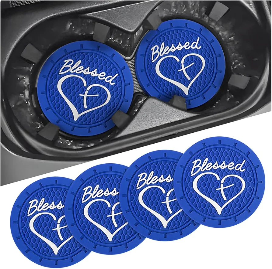 JNNJ 4 Piezas Antideslizante Portavasos De Coche, Universal Posavasos De Coche, Coche PVC Titular De La Taza Posavasos, Accesorios Interiores para La Mayoría Coches, Camiones, Vehículos(Azul)