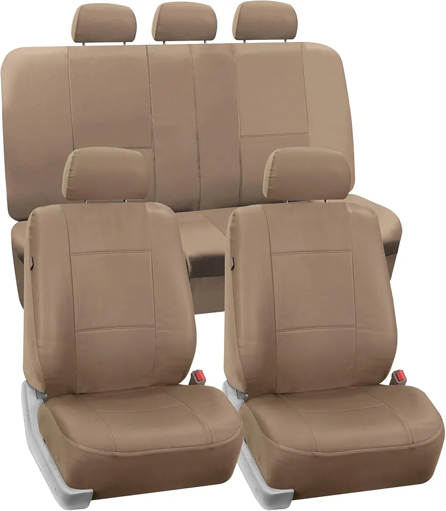 FH GROUP Set de Fundas para Asientos de automóvil, Hechas de Cuero sintético, aptas para Asientos con airbag, Color Beige