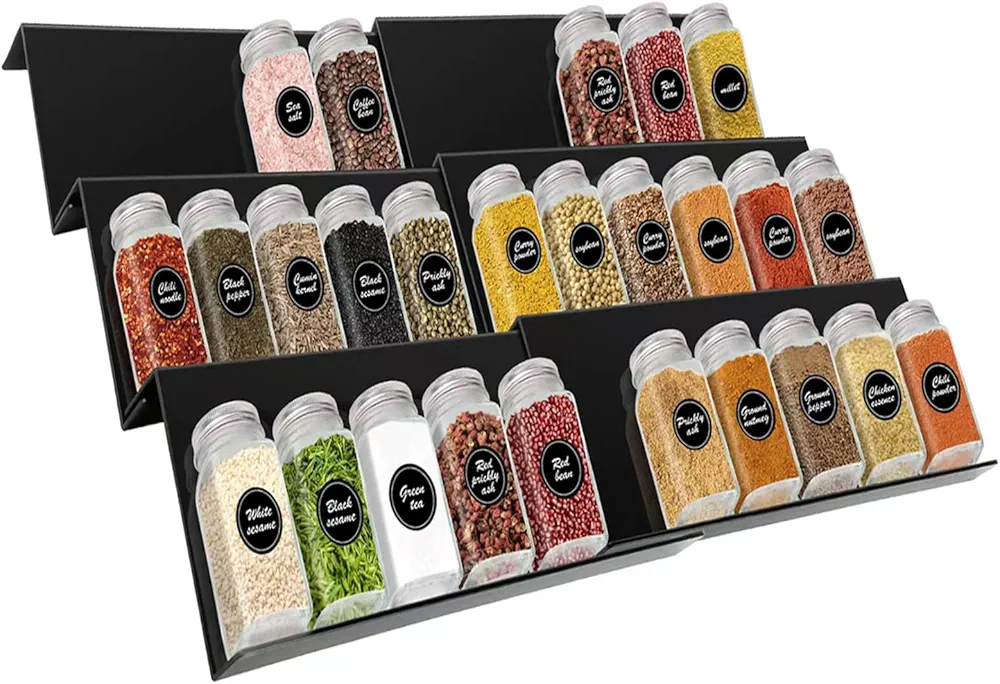 NVIYAM Especiero de Cajón 6PCS, Especiero para Cajones de 33 a 66 cm, Organizador Especias Cajon Especieros para Cocina, Especieros de Plástico para Cocina, Especiero Cajon Cocina con 3 Niveles