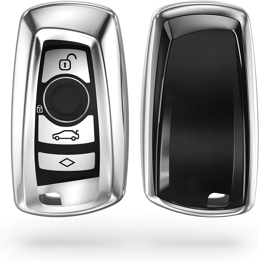 kwmobile Carcasa para Mando Compatible con BMW Llave de Coche con Control Remoto de 3 Botones (Solo Keyless Go) - Funda para Llaves de Coche con Botones de TPU - Plateado Brillante