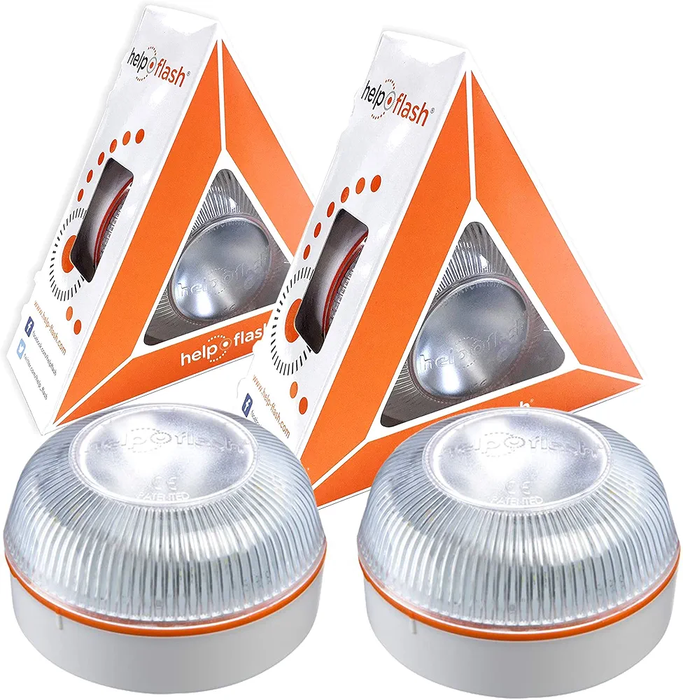 HELP FLASH Luz de Emergencia autónoma, Señal de preseñalización de Peligro y Linterna, Homologada, Normativa DGT, V16, con Base imantada, Activación automática, Hecho en España, 2 Unidades