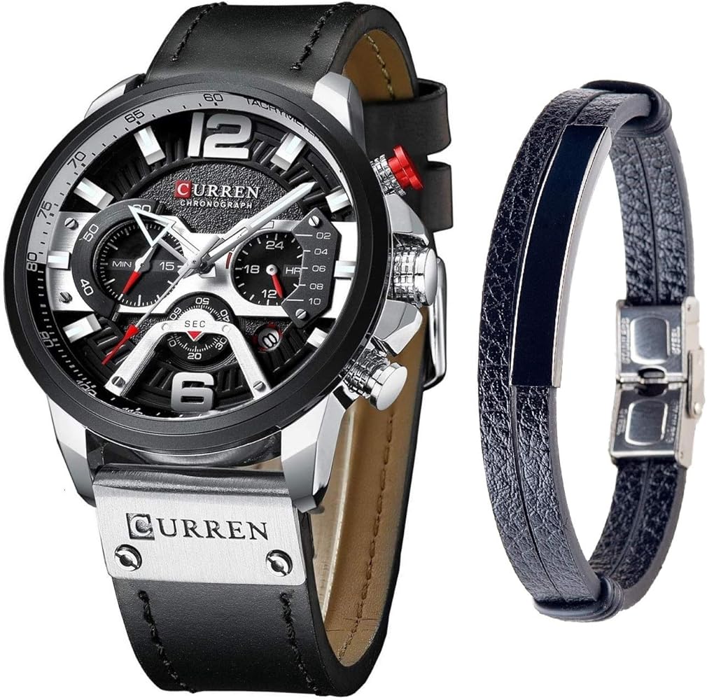 CURREN Relojes de cuarzo para hombre reloj cronógrafo de cuero y pulsera de moda relojes analógicos para hombres reloj de pulsera de lujo regalos para papá novio Negro Reloj de cuarzo cronógrafo