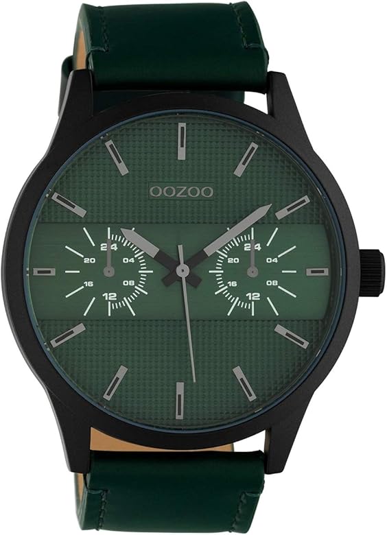 Oozoo C10537 - Reloj de pulsera para hombre (correa de piel, 48 mm), color negro y verde, negro-verde, extra groß, Correa