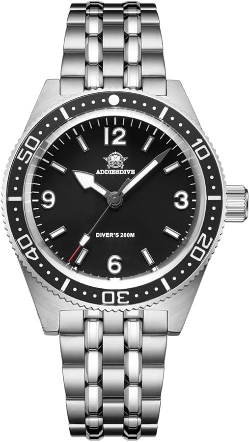 ADDIESDIVE BGW9 - Reloj de pulsera analógico para hombre (cuarzo, sumergible, 200 m, acero inoxidable), Negro 2033, Retro