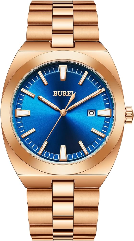 BUREI Reloj de Acero Inoxidable para Hombre Reloj de Cuarzo Clásico para Hombre Reloj de Pulsera Analógico con Fecha