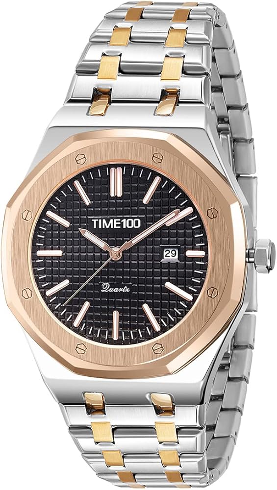 TIME100 Reloj Automático Hombres Cuarzo Acero Inoxidable Reloj de Pulsera Impermeable Regalo Elegante para Hombres …