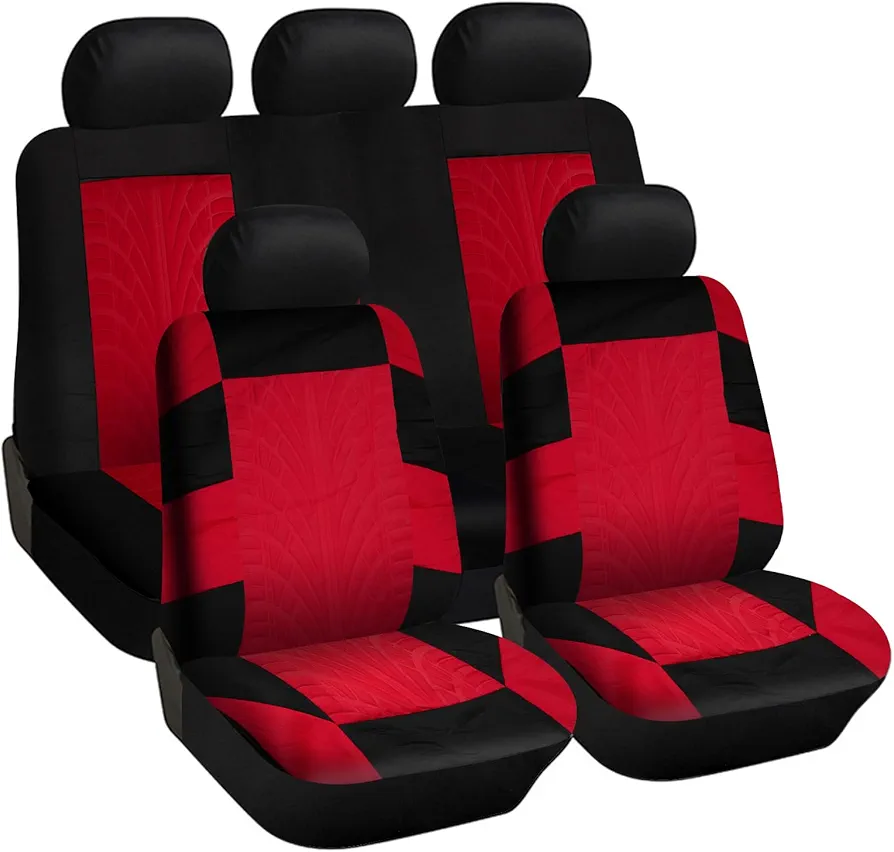 CICMOD Cubierta de Asiento Coche Universal Juego Completo de Funda para Asiento Delantero Asiento Trasero Negro Rojo