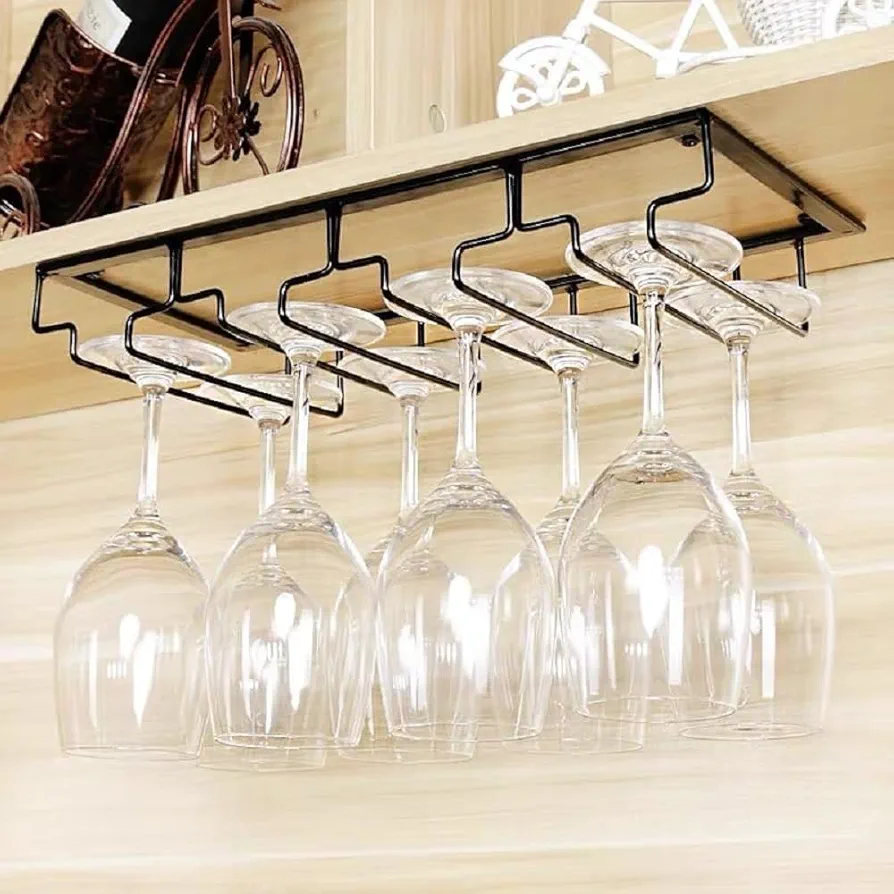 Uten Soporte para copas de vino Metal, Estante Colgante para Copas de Vino, Colgador de Copas Invertido 4 Filas de Soportes, Adecuado para 8-12 Copas de Vino, para cocina, bar, cafetería