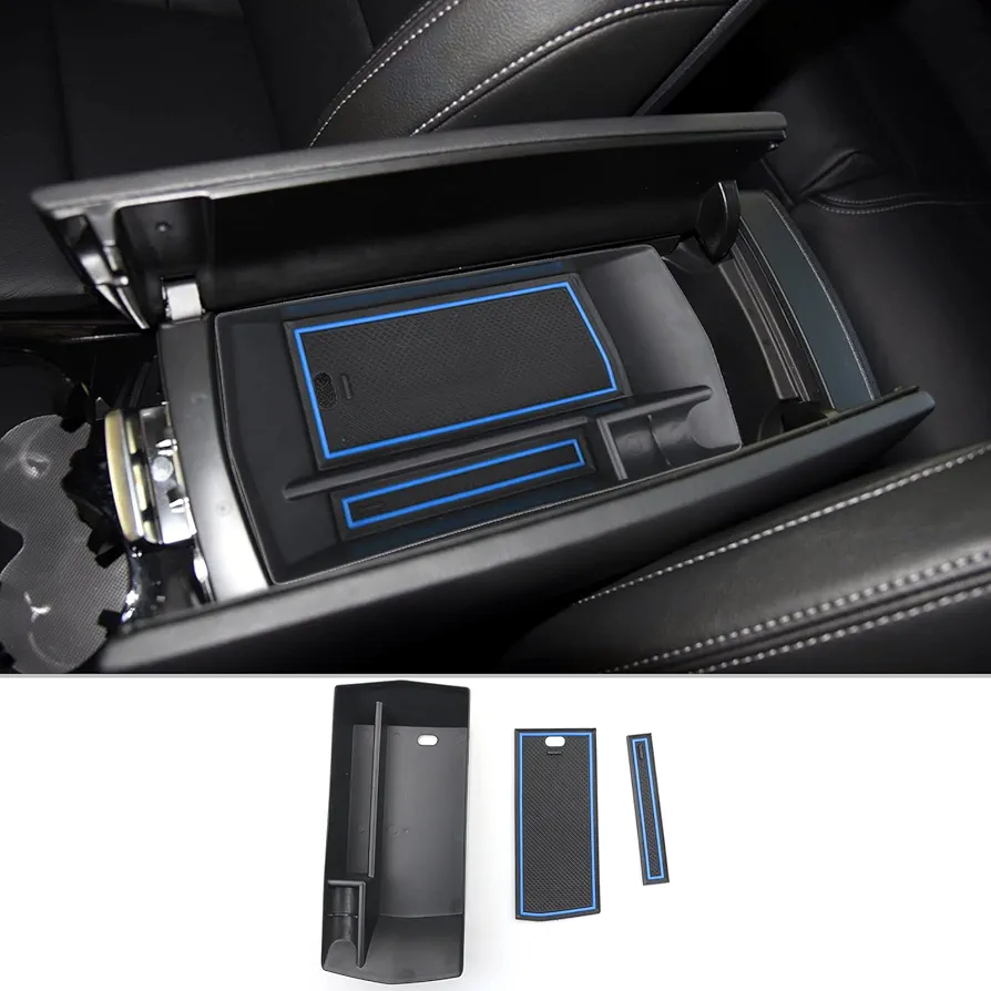 CDEFG Compatible con Peugeot 308 Opel Astra L Citroen C5 X 2022-2024 Caja de almacenamiento Consola Central Apoyabrazos Center Armrest Box, Con Tapete Peugeot 308 2024 Accesorios del coche (Azul)