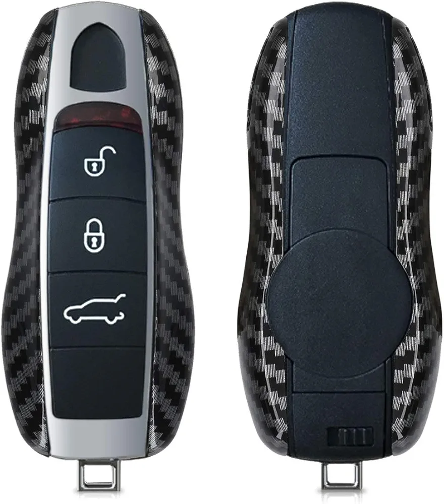 kwmobile Funda Compatible con Porsche Llave de Coche de 3 Botones (Solo Keyless) - Carcasa Dura para Llave de Coche Mando de Auto - de Carbono Negro