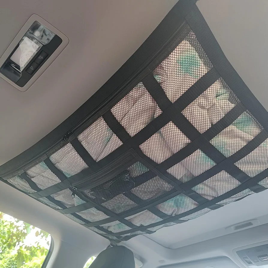 OMJMYY Red Techo Furgoneta Camper Red Almacenamiento Universal para Techo de Coche 90x65cm Red de Carga con Cremallera Poliéster para Furgoneta Automóviles SUV Jeep Van