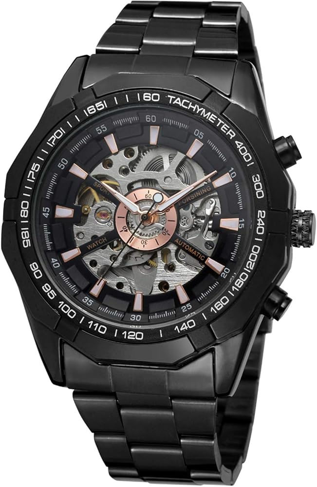 Reloj de pulsera redondo para hombre Forsining con cuerda automática, analógico, pulsera de acero inoxidable FSG8042M4B1