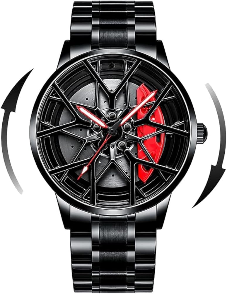 Mihawk Reloj en Forma de llanta, Reloj Deportivo 3D para Rueda De Coche para Hombre, Reloj Deportivo Impermeable De Moda, Malla De Cuarzo para Hombre con Reloj De Cubo De Llanta (X-M8)