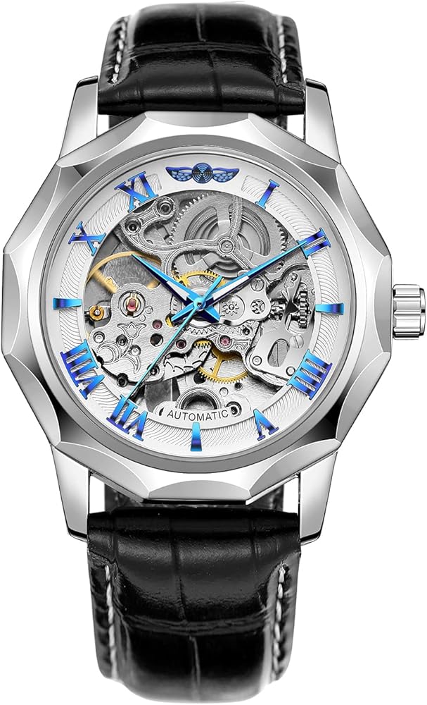 FORSINING Reloj de pulsera mecánico automático para hombre, diseño de esqueleto con números romanos y correa de piel auténtica Tourbillon