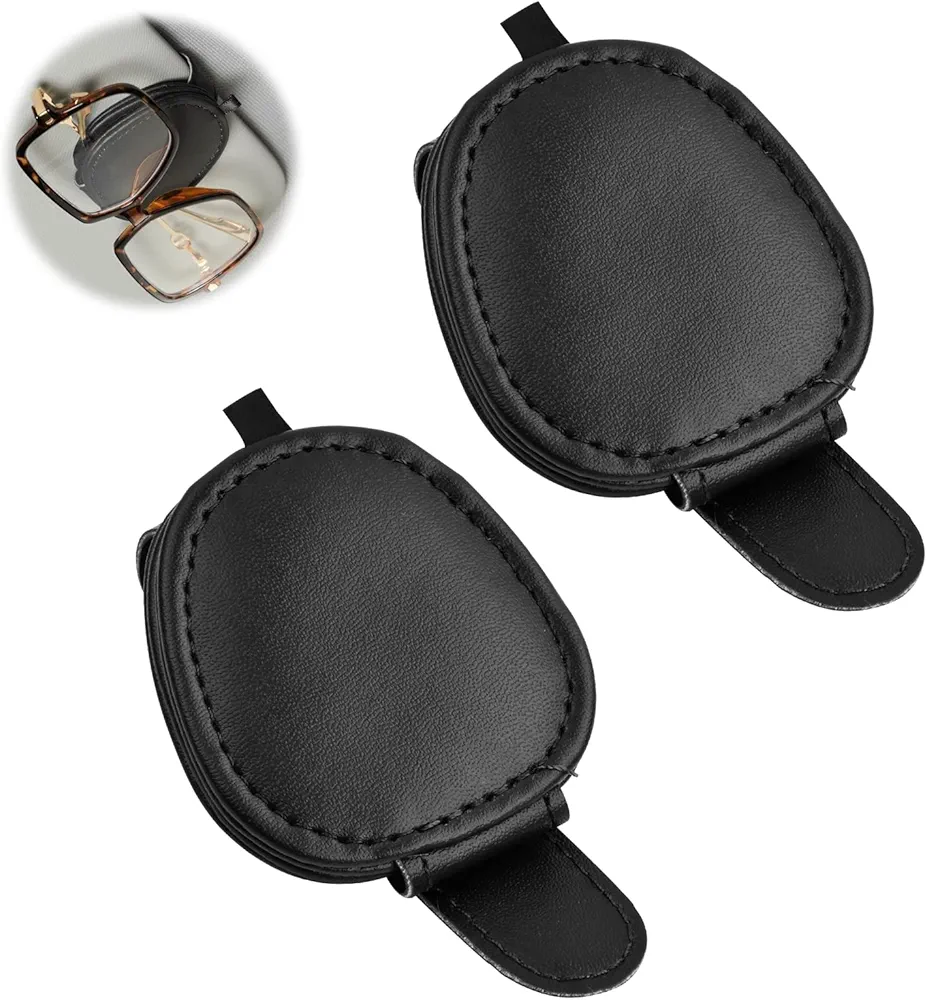 Anseom 2 Piezas Porta Gafas para Coche, Soporte Magnético para Gafas Automóvil Soporte de Anteojos Portagafas para Gafas de Sol Anteojos Tarjetas Facturas Boletos Parasol de Vehículos (Negro)