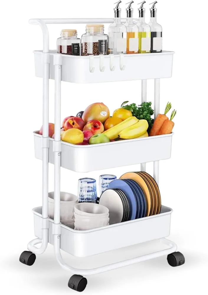MAGIC SELECT Carro de Almacenamiento, Carrito Auxiliar con Ruedas. Carro Organizador Divisible con Asa, Ahorra Espacio, Plástico para Almacenamiento, Baño u Oficina. (3 Niveles / 85x40x37)