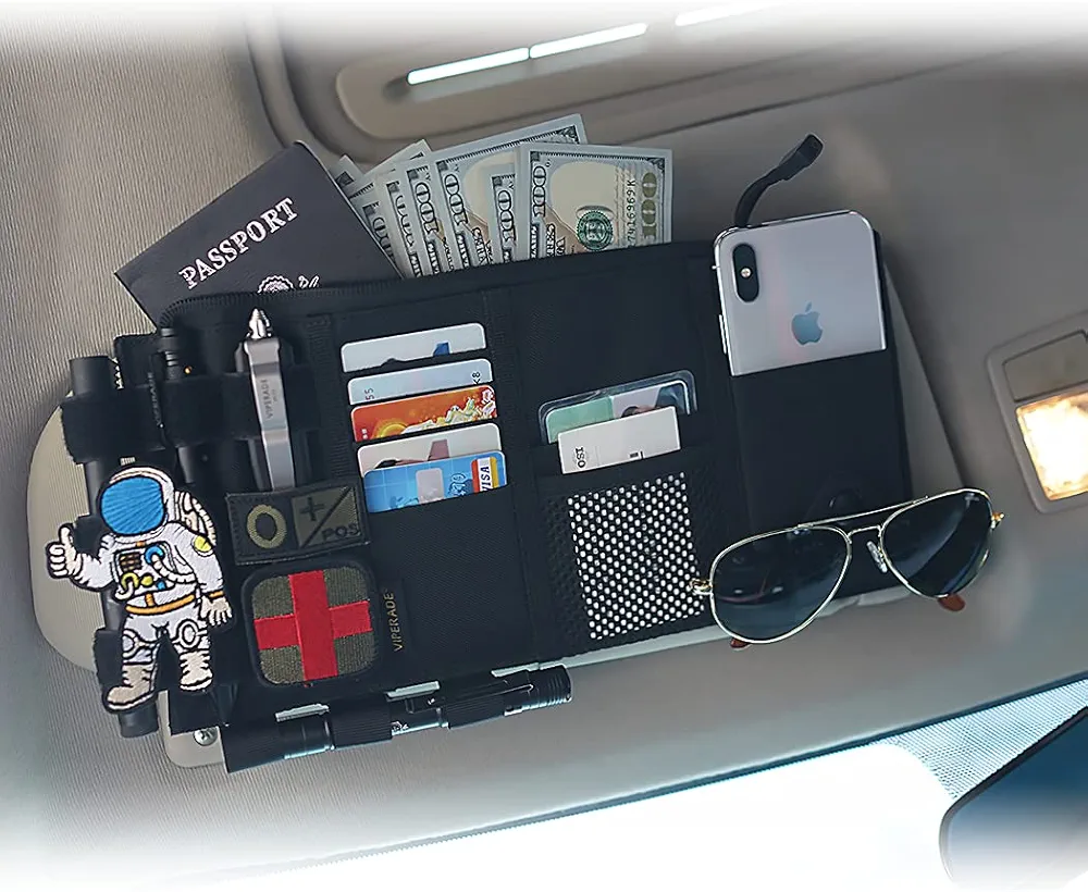 VIPERADE TCS1 Organizador de parasol de coche, organizador de visera de camión, organizador de visera táctica Molle accesorios para el coche, soporte para documentos, gafas de sol, seguro, bolsa de