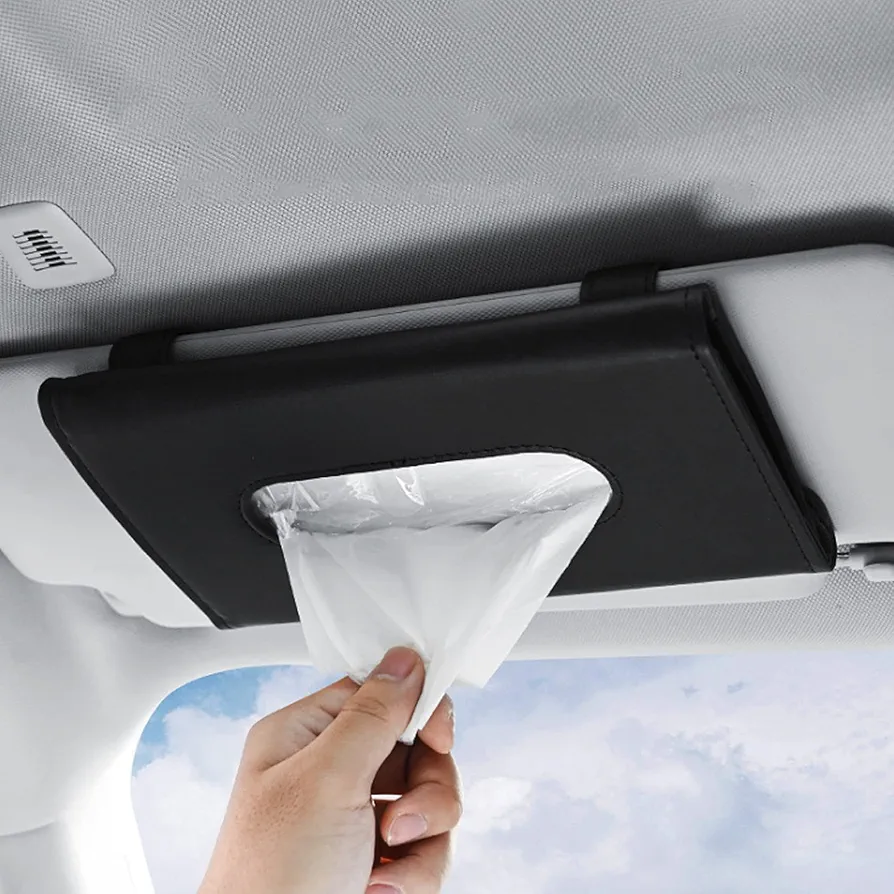 FGXY Caja De Pañuelos para Parasol De Coche, Automóvil Visera Máscara Caja Porta Pañuelos, Estuche para Máscara De Pañuelos Caja De Pañuelos De Cuero De PU, Soporte para Pañuelos De Coche (Negro)