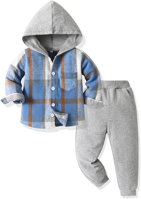 Yanmucy Conjunto de Ropa para Bebé y Niño 2 Piezas Algodón Plaid Niños Hoodies Camisa Tops +Pantalones Set Chándal para Niños Pequeños Niño Invierno Otoño Ropa Set