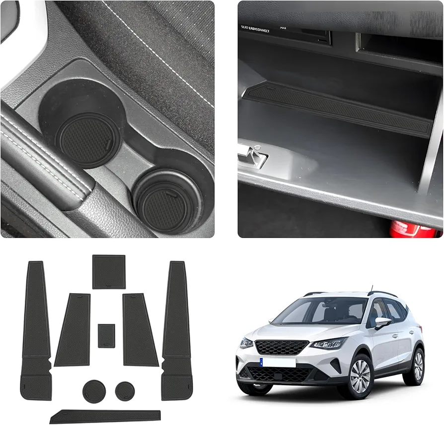 LUWU Compatible con Seat Arona/Seat Ibiza 6F KJ1 Facelift 2017-2023 2024 Alfombrillas antideslizantes Seat Ibiza 6F Consola Central Alfombrilla Antideslizante Soporte para Bebidas Alfombrilla de