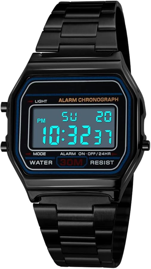 Nicoone Reloj de Pulsera de Lujo de Acero Inoxidable Resistente al Agua hasta 30 m, Reloj Deportivo Digital(Negro)