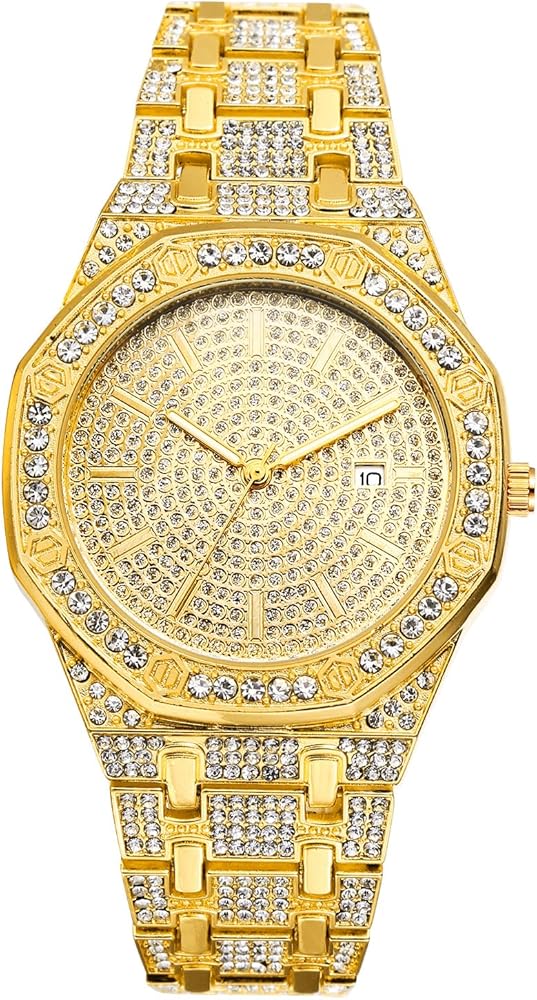 JewelryWe Reloj Octogonal con Incrustaciones de Diamantes, Reloj de Cuarzo Analógico para Hombre y Mujer, Resistente al Agua Durante la Vida Diaria (1ATM), Correa Desmontable y Redimensionable